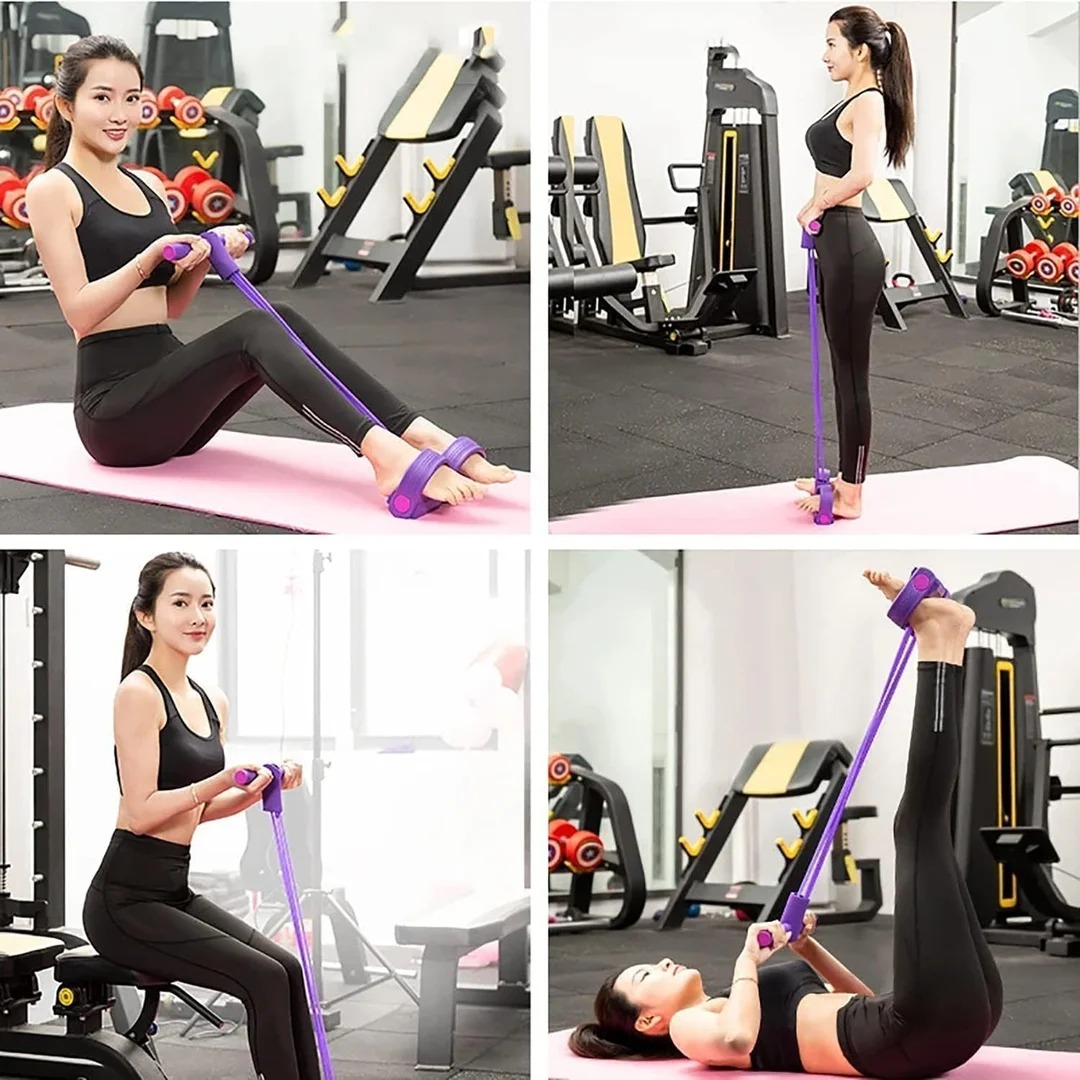 4 Tube Yoga Pedal Puller Resistance Band with Foot Pedals | Natural Latex Full Body Tummy Trimmer Exercise Band for Abs, Arms, Legs & Stretching, Home Gym Fitness Equipment for Men & Women (Multicolor) image 2