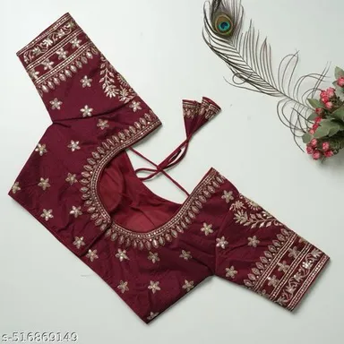 Maroon Art Silk Readymade Blouse With Heavy Sequins And Mirror Work Embroidery Featuring Traditional Dori Tassels Maroon S thumbnail 0