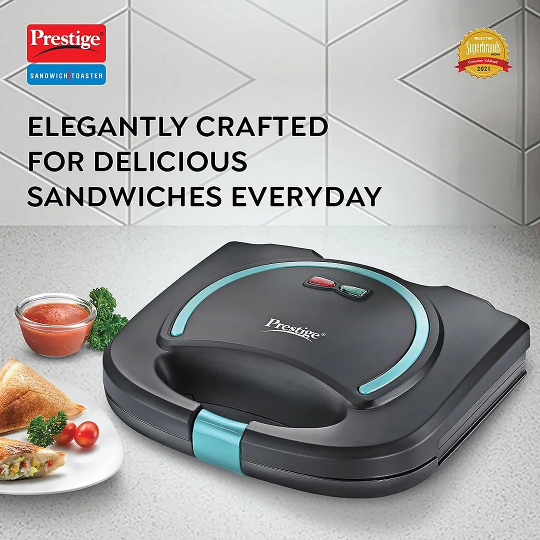 prestige sandwich maker 800 W non‑stick oil‑free toasting | bakelite | with power indicators | healthy toast image 4
