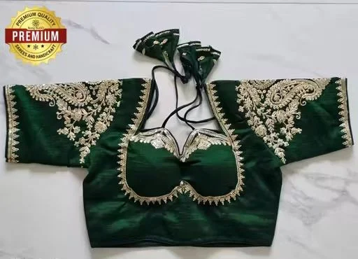 Dark Green Raw Silk Readymade Designer Blouse with Intricate Zardosi and Stone Work Embellishment Dark XS image 3