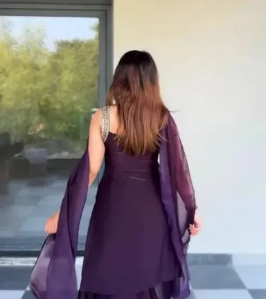 Designer Printed Kurti Palazzo Set with Dupatta for Women Cotton Blend Ethnic Suit Set Traditional Festive Wear Casual Party Wear Kurta Palazzo Dupatta Set for Ladies Purple S thumbnail 3
