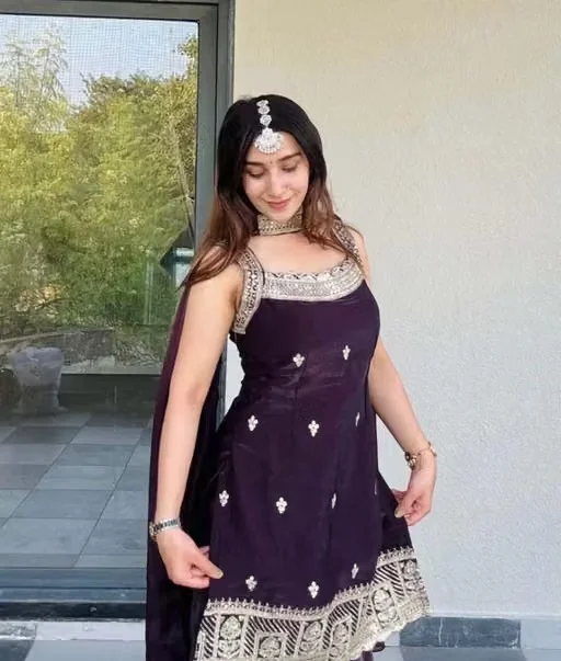 Designer Printed Kurti Palazzo Set with Dupatta for Women Cotton Blend Ethnic Suit Set Traditional Festive Wear Casual Party Wear Kurta Palazzo Dupatta Set for Ladies Purple XXL image 1