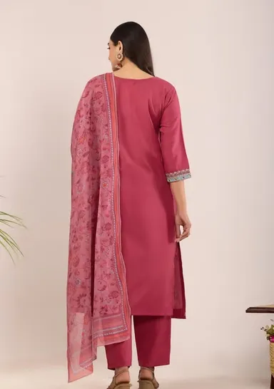 Designer Kurti Pant with Dupatta for Women Cotton Blend Ethnic Kurta Set Traditional Printed Kurti Palazzo Suit Set Festive Wear Casual Party Wear Salwar Suit for Ladies Pink L thumbnail 3