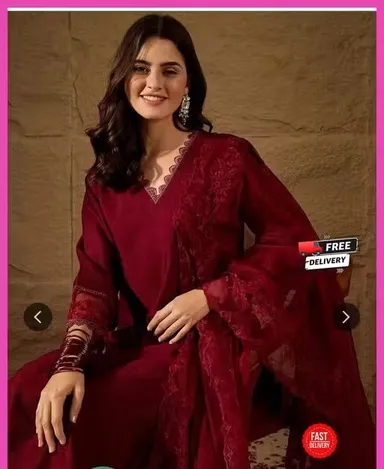 Designer Kurti Pant with Dupatta Set for Women Cotton Blend Ethnic Kurta Palazzo Suit Set Traditional Party Wear Festival Kurti Dress for Ladies Maroon XS thumbnail 0