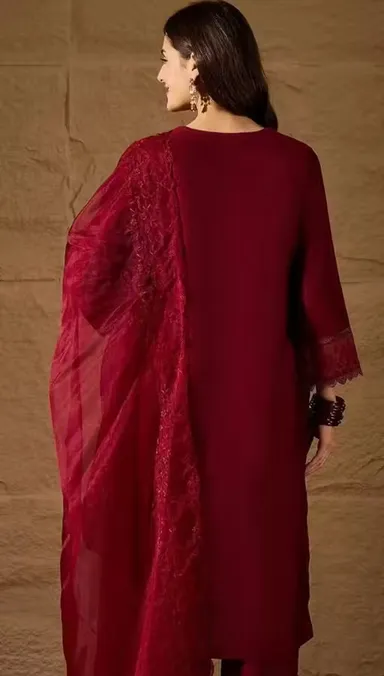 Designer Kurti Pant with Dupatta Set for Women Cotton Blend Ethnic Kurta Palazzo Suit Set Traditional Party Wear Festival Kurti Dress for Ladies Maroon XXL thumbnail 2