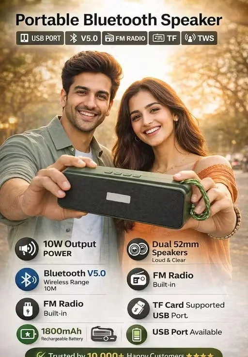 Wireless Bluetooth Speaker with Super Bass Woofer DJ Sound, Portable Hanging Music Speaker for Mobile Phone, Tablet, PC, iPod, Outdoor Travel Speaker with Data Cable Included, Random Colour Bluetooth Speaker image 3