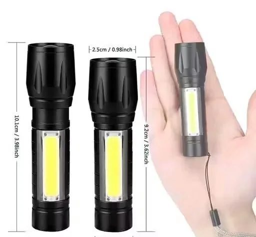 Mini Rechargeable LED Torch Pack of 3 with Side COB Light and Bright Focus Beam | Aluminium Body Pocket Torch for Home Emergency Outdoor Camping Travel Power Cut Safety Use image 2