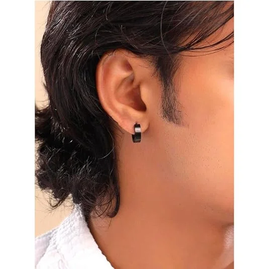 Rishi Cfats Stainless Steel Small Hoop Earrings for Men Kadukkan Huggie Bali Earrings Silver Round Ear Hoop Stud Daily Wear Fashion Jewellery 1 Pair image 3