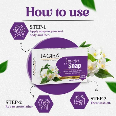 Jasmine Soap 100g (Pack of 4) |Natural Handmade Face & Body Beauty Bar, Sulphate-Free Skin Brightening Soap for Glowing Skin | Suitable for Men & Women, All Skin Types thumbnail 3