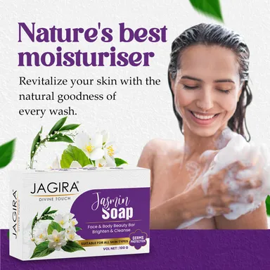Jasmine Soap 100g (Pack of 4) |Natural Handmade Face & Body Beauty Bar, Sulphate-Free Skin Brightening Soap for Glowing Skin | Suitable for Men & Women, All Skin Types thumbnail 2