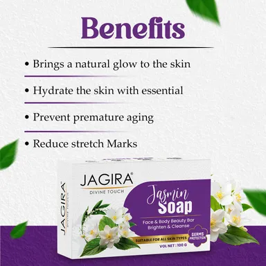 Jasmine Soap 100g (Pack of 4) |Natural Handmade Face & Body Beauty Bar, Sulphate-Free Skin Brightening Soap for Glowing Skin | Suitable for Men & Women, All Skin Types thumbnail 4