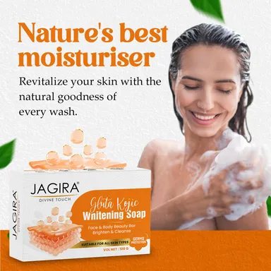 Gluta Kojic Whitening Soap 100g | Handmade Skin Brightening Face & Body Soap | Sulphate-Free Beauty Bar for Men & Women | Pack of 4 thumbnail 3
