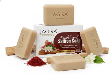 Saffron Soap 100g | Handmade Natural Bath Soap for Face & Body | Sulphate-Free Skin Brightening Soap | Suitable for Men & Women | Pack of 4 thumbnail 3