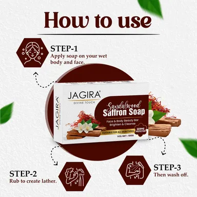 Saffron Soap 100g | Handmade Natural Bath Soap for Face & Body | Sulphate-Free Skin Brightening Soap | Suitable for Men & Women | Pack of 4 thumbnail 2