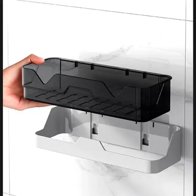 Pack of 2 Self Adhesive Bathroom Shelf Organizer Wall Mounted Plastic Storage Rack | No Drill Shower Caddy for Bathroom & Kitchen | Waterproof Storage Shelf with Magic Sticker | Black & White thumbnail 4