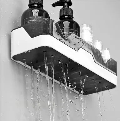 Pack of 2 Self Adhesive Bathroom Shelf Organizer Wall Mounted Plastic Storage Rack | No Drill Shower Caddy for Bathroom & Kitchen | Waterproof Storage Shelf with Magic Sticker | Black & White thumbnail 2