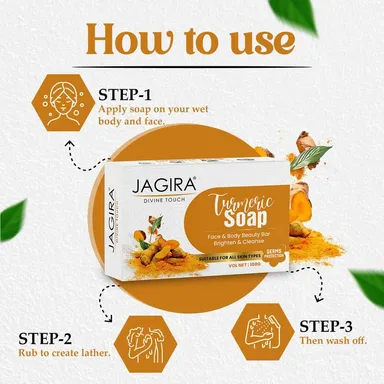 Turmeric Soap Pack of 2 (100g each). Handmade, sulphate-free natural soap for face & body. Suitable for all skin types. thumbnail 2