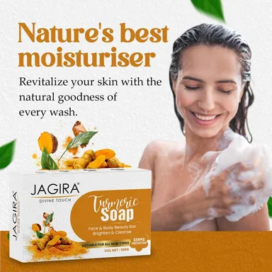 Turmeric Soap Pack of 2 (100g each). Handmade, sulphate-free natural soap for face & body. Suitable for all skin types. thumbnail 1