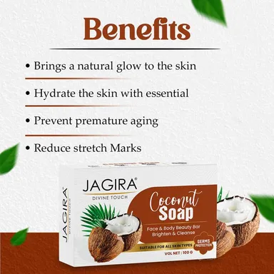 Coconut Soap 100g (Pack of 4). Handmade, sulphate-free face & body soap with coconut goodness for glowing skin. Suitable for all skin types. thumbnail 3