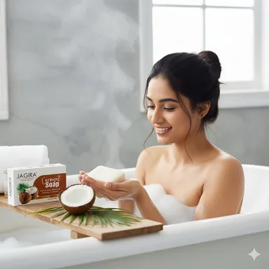 Coconut Soap 100g (Pack of 4). Handmade, sulphate-free face & body soap with coconut goodness for glowing skin. Suitable for all skin types. thumbnail 2