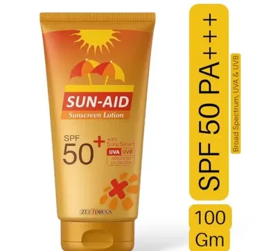 Sun Aid Sunscreen Lotion SPF 50+ PA+++ UVA UVB Protection 100g thumbnail 1