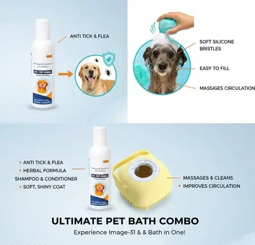 Dog Shampoo with White Rose (200ml) | Pet Bathing & Massage Silicone Grooming Brush Combo image 2