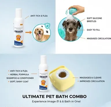 Dog Shampoo with White Rose (200ml) | Pet Bathing & Massage Silicone Grooming Brush Combo thumbnail 1