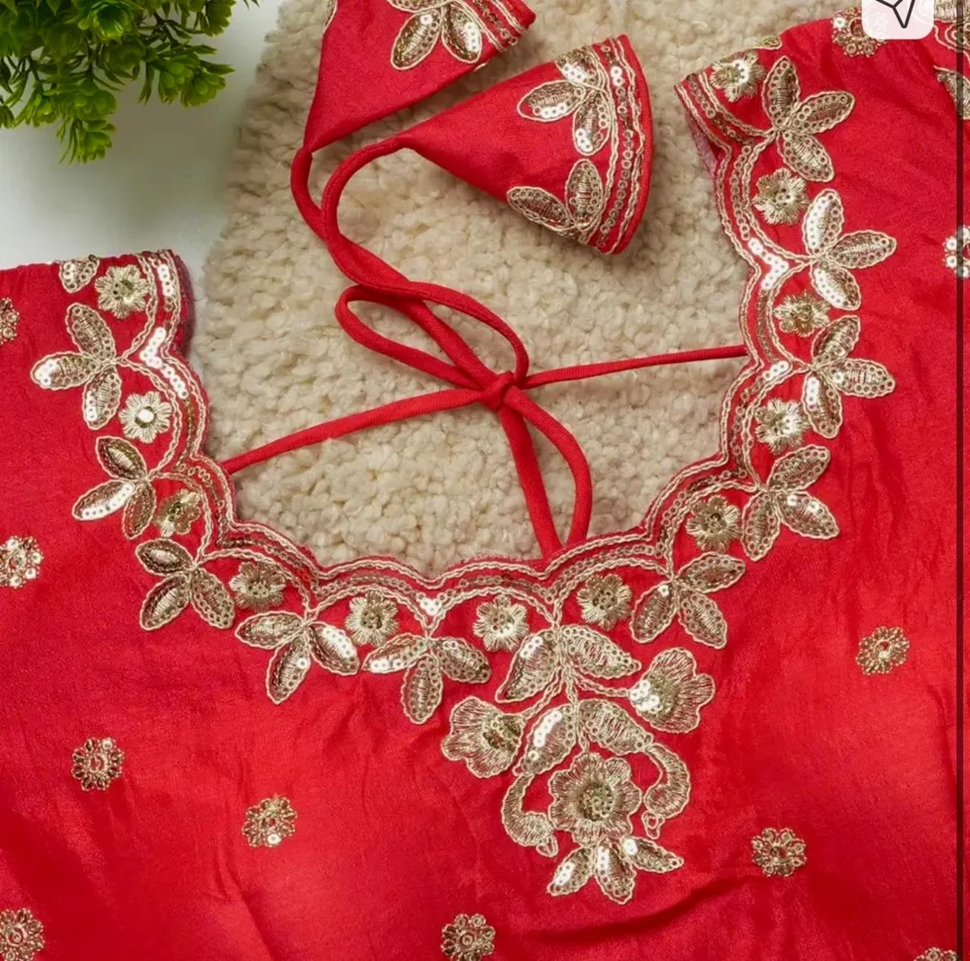 Red Silk Back-Open Saree Blouse with Elaborate Gold Zardosi and Sequin Hand Embroidery Red S image 2