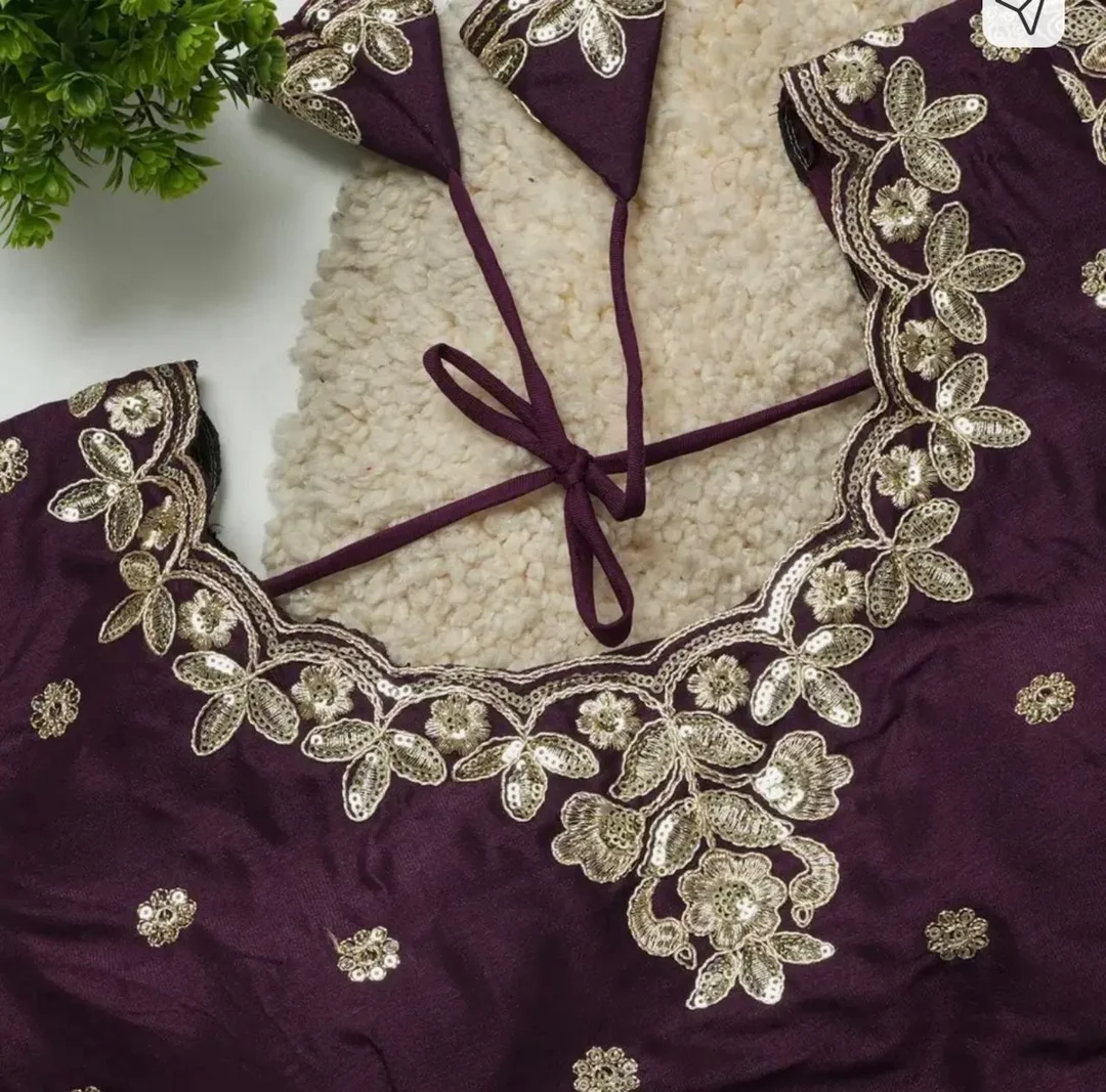 Deep Purple Silk Blend Readymade Saree Blouse with Intricate Zardosi and Sequins Hand Embroidery featuring Dori Back Closure Deep Purple XXL image 2