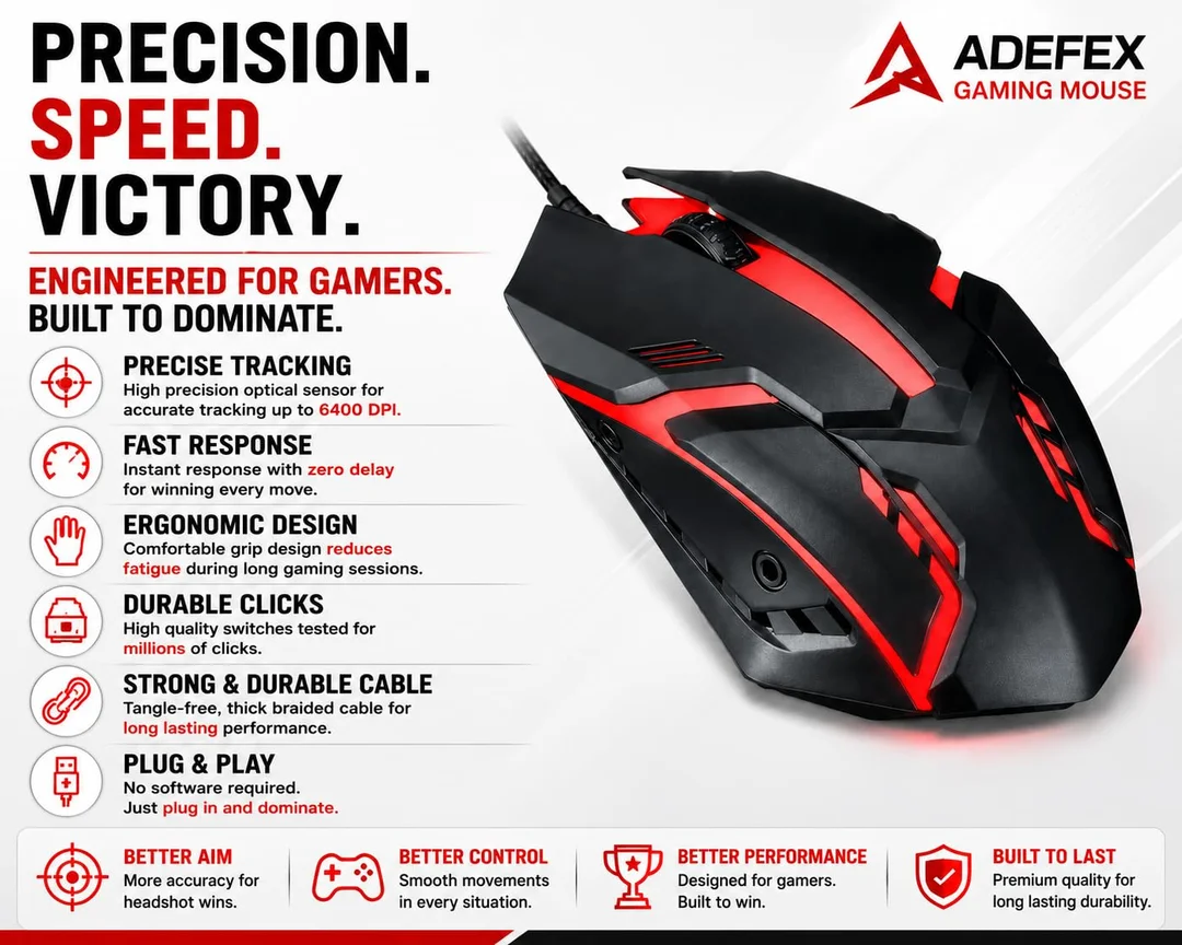 USB Wired RGB Gaming Mouse with Silent Click, 1200 DPI Optical Sensor, Ergonomic Design for PC, Laptop & Desktop image 5