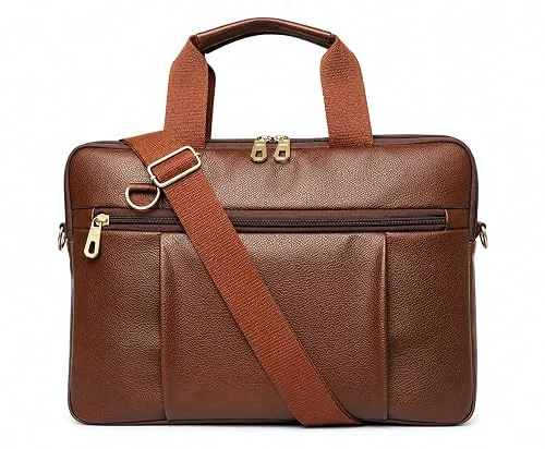 Brown Leather Laptop Office Bag for Men & Women. Fits up to 14.6-inch laptops with adjustable shoulder strap, multiple organizer pockets, and premium leather finish. image 2