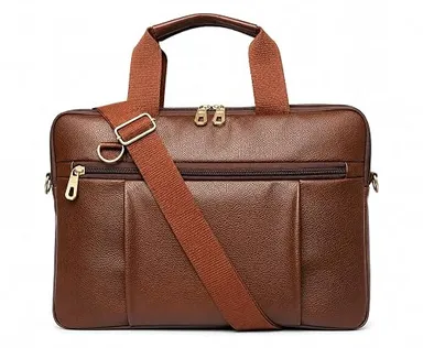 Brown Leather Laptop Office Bag for Men & Women. Fits up to 14.6-inch laptops with adjustable shoulder strap, multiple organizer pockets, and premium leather finish. thumbnail 1