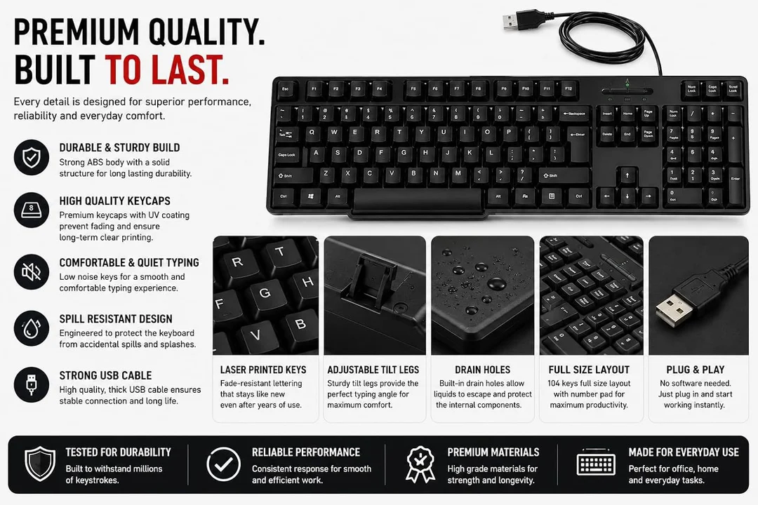 Computer Accessories Combo Set with Wired Keyboard, Gaming Mouse, Mouse Pad, 4-Port USB Hub & 2-in-1 OTG Adapter image 2