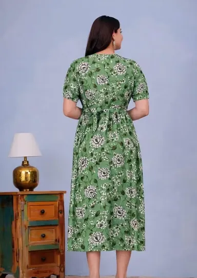 Women's Printed Rayon Maternity Feeding Kurti with Concealed Nursing Zippers Green XXL thumbnail 1