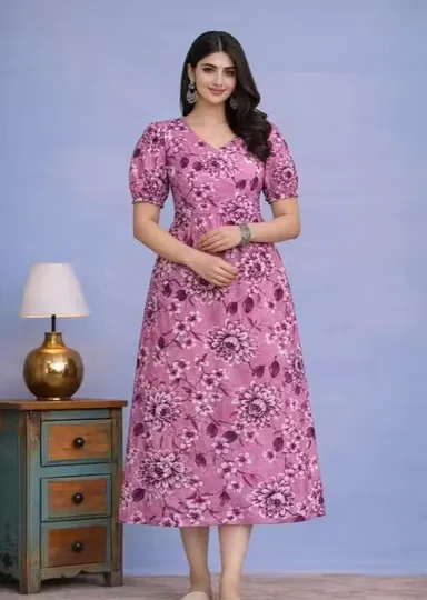 Women's Floral Printed Green & Pink V-Neck Short Puff Sleeve Maternity Nursing Dress with Hidden Feeding Zippers Green- pink 3XL thumbnail 3