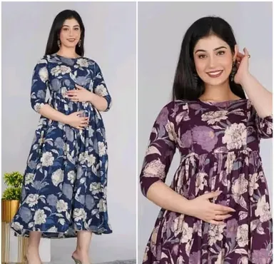 Women's Rayon Printed Maternity Feeding Kurti Gown with Hidden Dual Zipper for Pregnancy & Nursing Floral Printed S thumbnail 0