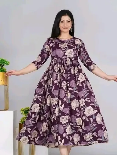 Women's Rayon Printed Maternity Feeding Kurti Gown with Hidden Dual Zipper for Pregnancy & Nursing Floral Printed M thumbnail 3