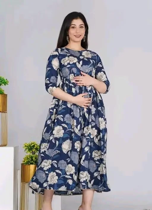 Women's Rayon Printed Maternity Feeding Kurti Gown with Hidden Dual Zipper for Pregnancy & Nursing Floral Printed XXL image 3