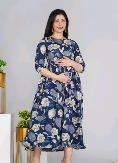 Women's Rayon Printed Maternity Feeding Kurti Gown with Hidden Dual Zipper for Pregnancy & Nursing Floral Printed XXL thumbnail 2