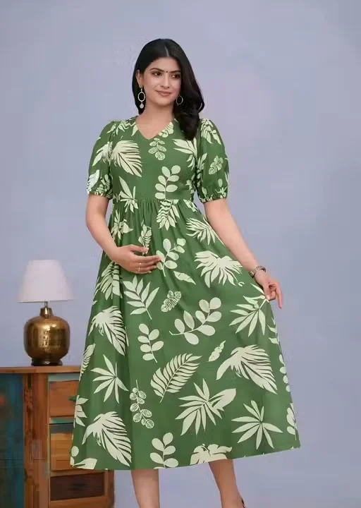 Women's Floral Print Short Sleeve Maternity Nursing Dress with Hidden Feeding Zippers |Combo Set of Pink and Green Green +pink 3XL image 2