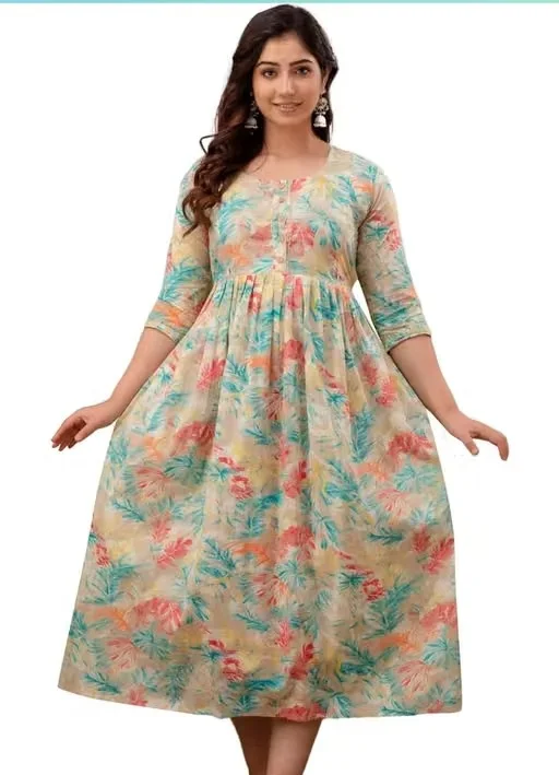 Rayon Maternity Feeding Kurti Gown with Dual Nursing Zipper |Printed Calf Length Maternity Wear Pink Floral XL image 3