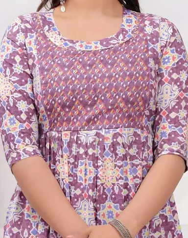 Elegant Floral Printed Purple Maternity Nursing Kurti with Concealed Zippers for Feeding Purple Floral XXL thumbnail 2