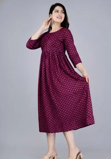 Rayon Maternity Feeding Kurti with Hidden Dual Nursing Zipper Maroon L thumbnail 0