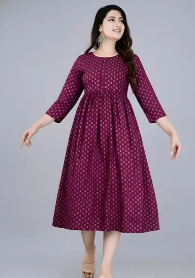 Rayon Maternity Feeding Kurti with Hidden Dual Nursing Zipper Maroon 3XL thumbnail 1