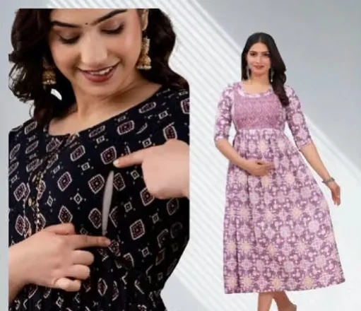 Ethnic Printed Cotton Maternity Kurti with Concealed Zip Nursing Access for Nursing Mothers Ethnic Printed XL image 4