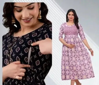Ethnic Printed Cotton Maternity Kurti with Concealed Zip Nursing Access for Nursing Mothers Ethnic Printed XL thumbnail 3