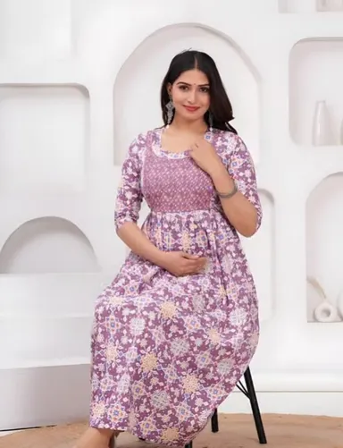 Ethnic Printed Cotton Maternity Kurti with Concealed Zip Nursing Access for Nursing Mothers Ethnic Printed XL thumbnail 1