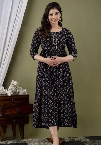 Ethnic Printed Cotton Maternity Kurti with Concealed Zip Nursing Access for Nursing Mothers Ethnic Printed 3XL thumbnail 0