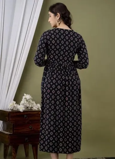 Ethnic Printed Cotton Maternity Kurti with Concealed Zip Nursing Access for Nursing Mothers Ethnic Printed 3XL thumbnail 2