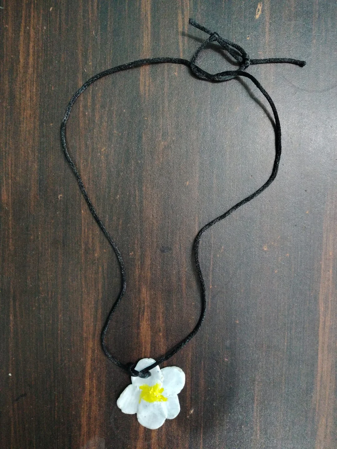 Handmade White Flower Pendant Necklace with Black Adjustable Thread Cord Floral Charm Fashion Jewellery for Women and Girls image 1